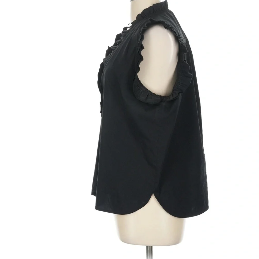 FINLEY Byrdee Sleeveless Silky Poplin Black Ruffled Top Black Size Large - Picture 3 of 9